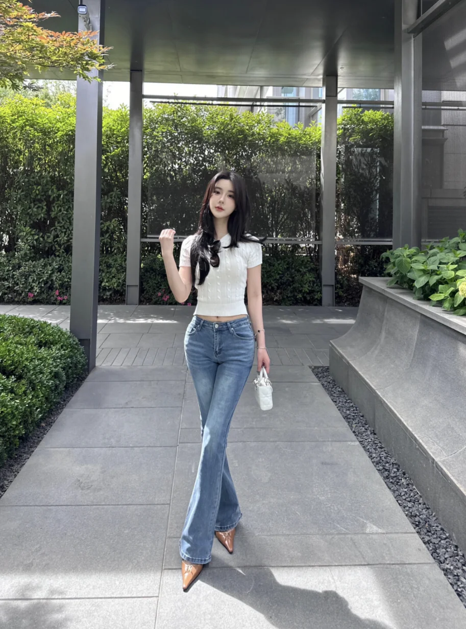 

Low Waist Flared Long Pants Women's plus Size Hip Enhancing Slimming Casual Cotton Stretch Denim Zipper High Waist Leggings