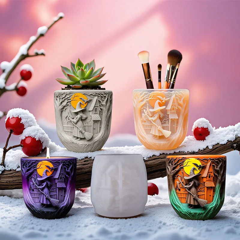 

DIY форма для литья из смолы, ароматические свечи, чашки и чашки для хранения, силиконовая форма, Хэллоуин, ведьма, гипсовые стаканчики, формы для украшений