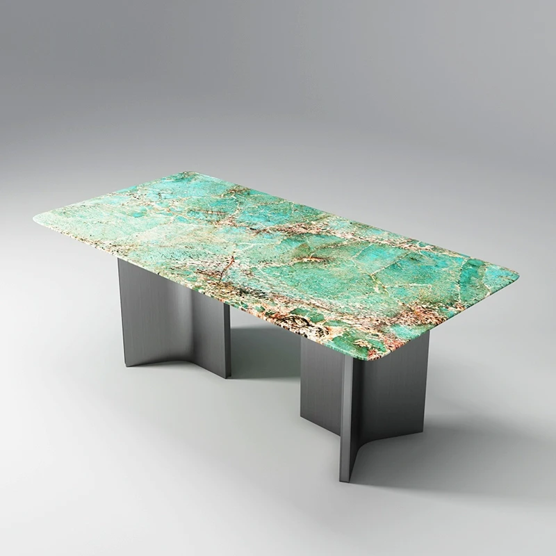 

※a Luxury Stainless Steel & Marble Elliptical Dining Table Set with Chairs Modern Design Hotel Use Customizable Size