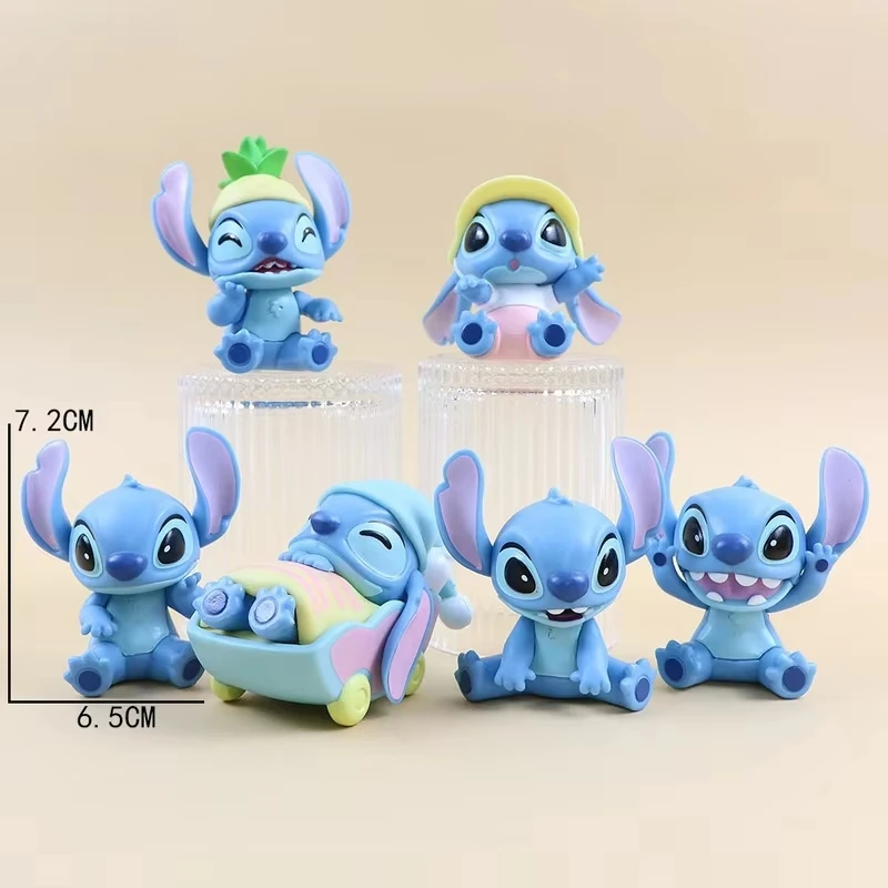 6PCS Stitch Figure Blind Box Kawaii Stich Anime Cartoon Car Cake Room Decoration Model Doll Action Figure Kids Toy Girl Gift