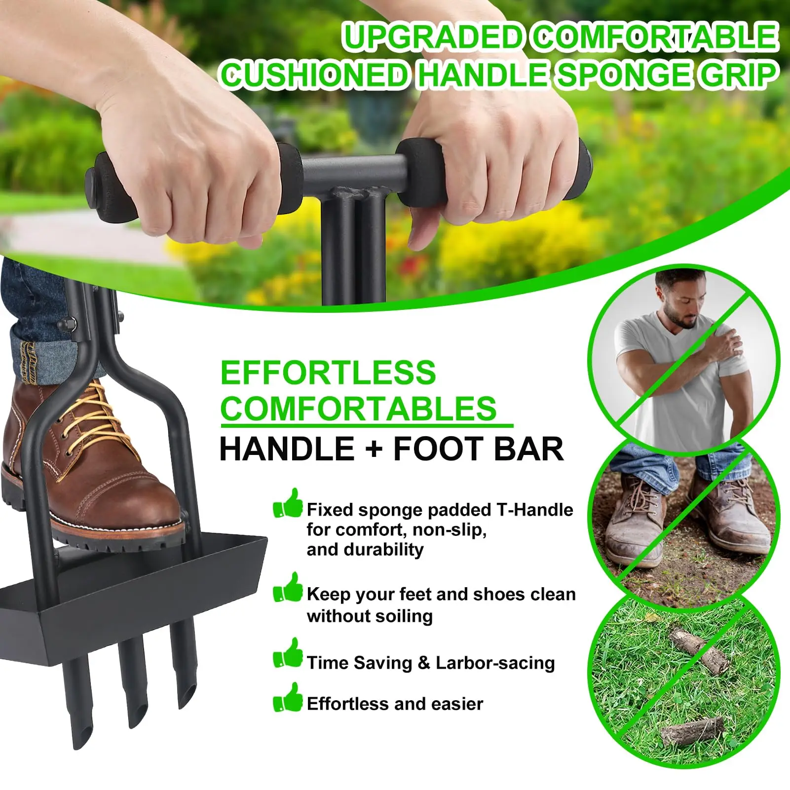 Lawn Aerator Coring Garden Tool with Soil Core Storage Tray Manual Yard Plug Aerators & Clean Tool for Lawn Care, Compacted Soil