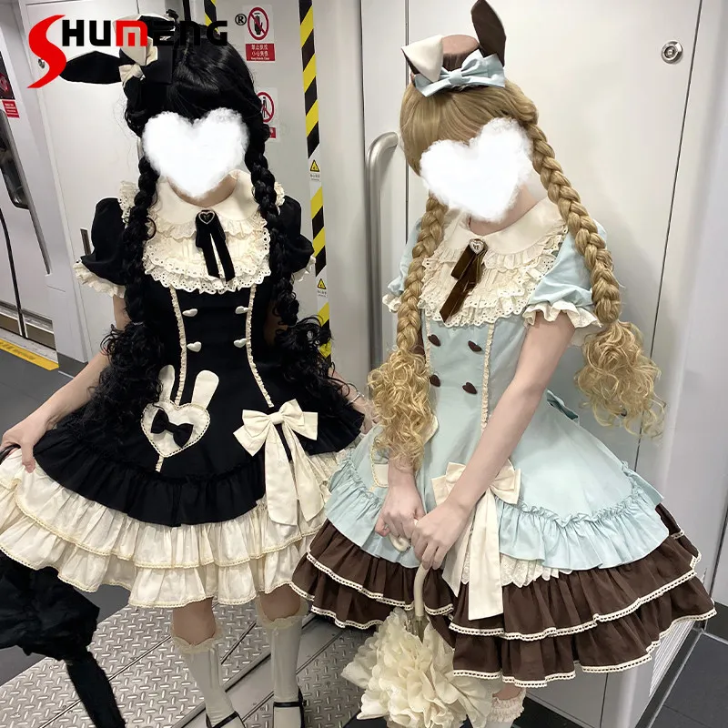 

Новое весенне-летнее короткое платье в стиле Кавай Лолита для девочек, облегающее, с бантом и оборками, в кукольном стиле