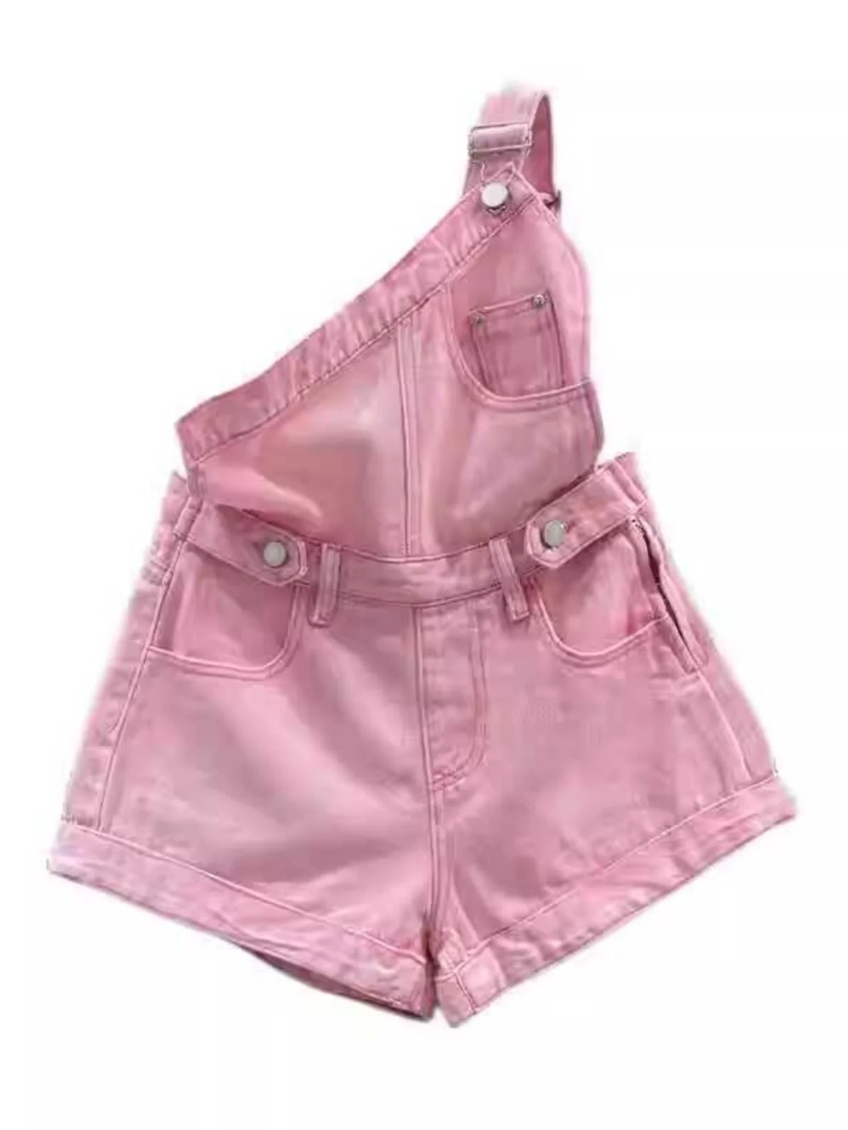 

Джинсовые комбинезоны Sweet Cool ort Женские одинарные бретели с высокой талией, против морщин, летняя мода для похудения, широкие штанины...