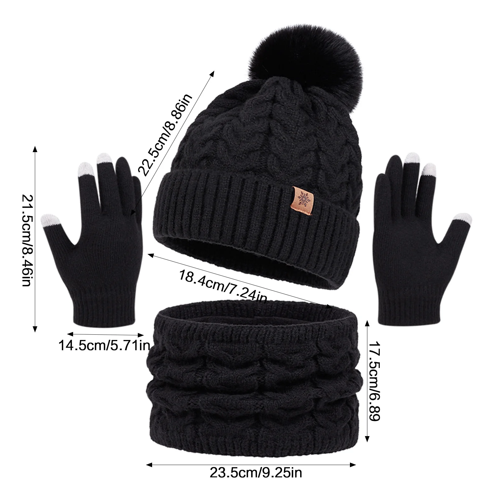 Conjunto de luvas de cachecol de chapéu de malha quente com design de ajuste elástico de tricô para adultos mulheres inverno