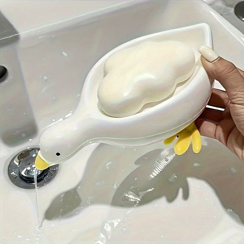 Yellow and white duck-shaped soap dish Oval-shaped bathroom drain tray，Designed to prevent water accumulation，Suitable 4 A gift view 5
