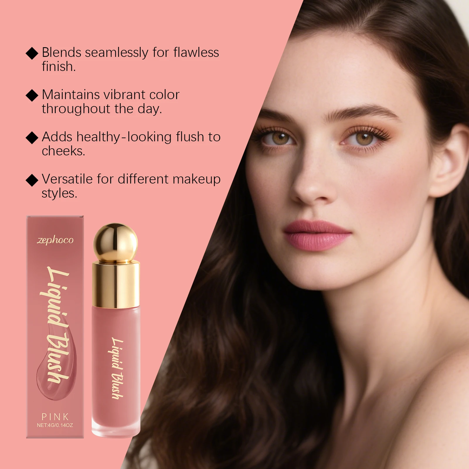 3-in-1 Multipurpose Blush Facial Makeup Blush with a Moisturizing Texture, Non-Drying, Color-Retaining, and Long-Lasting