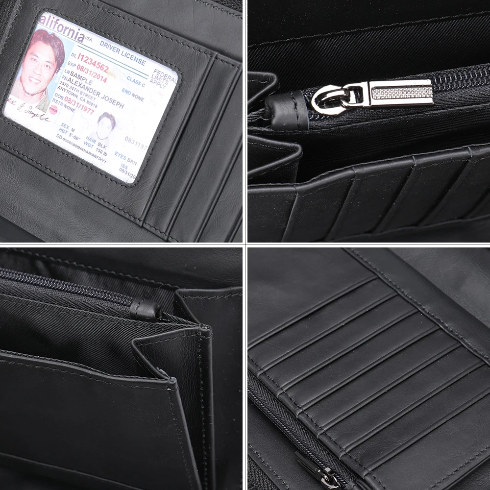 محفظة يد رجالي محافظ طويلة للرجال محفظة عمل كاجوال من الجلد الطبيعي مع سحاب حقيبة يد للهاتف ذات سعة كبيرة