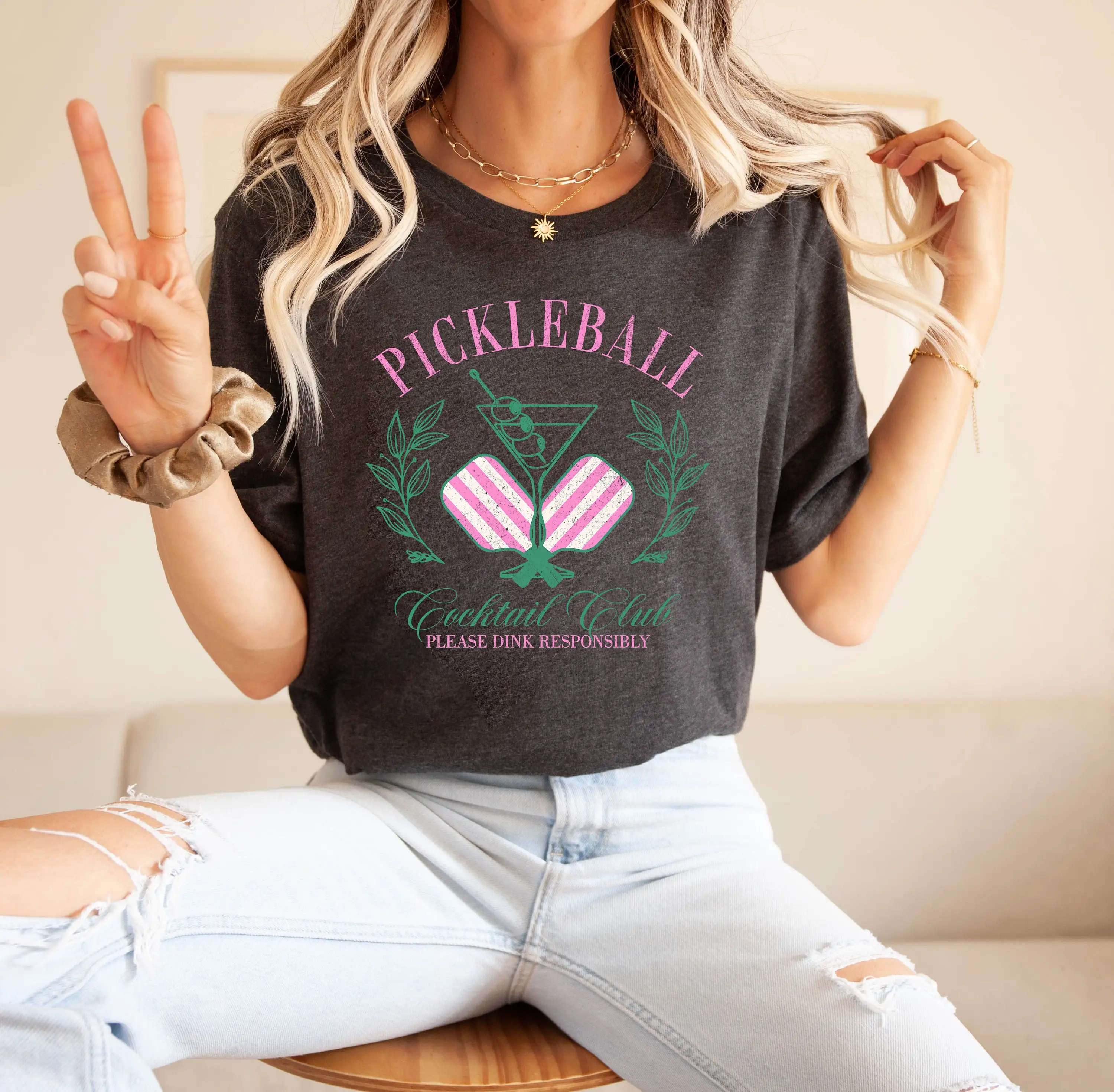 Pickleball T Shirt Cocktail Club Sweat Player Girls Trendy Tennis Drinking Party