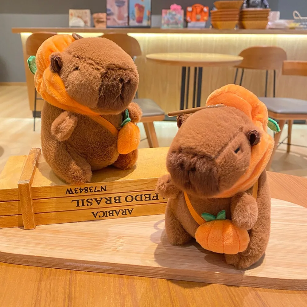 Khaki Soft Capybara Key Ring Persimmon Funny Shaking Sounding Toy Cross Dressing PP Cotton Cartoon Doll Keychain Children