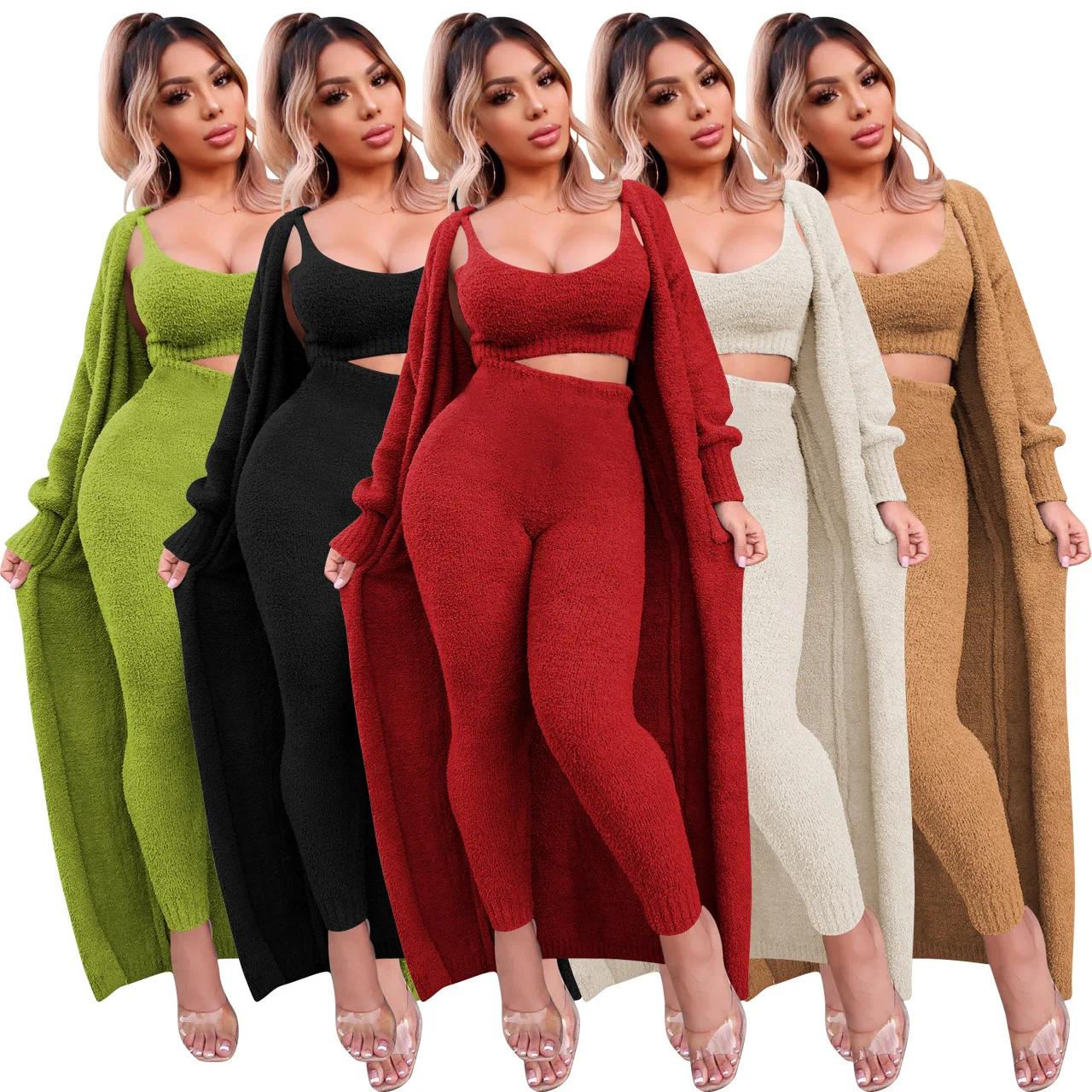 Long-sleeved women's best selling fashion sexy suspender cardigan three-piece trousers women's new 2023