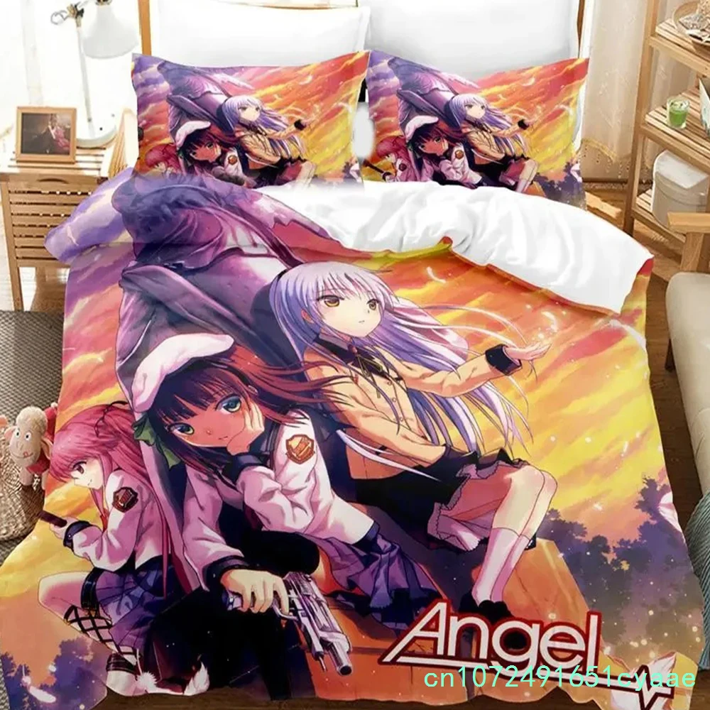 3D Print Anime Angel Beats Bedding Set Duvet Cover Bed Set Quilt Cover Pillowcase Comforter King Queen Size Boys Adult Bedding