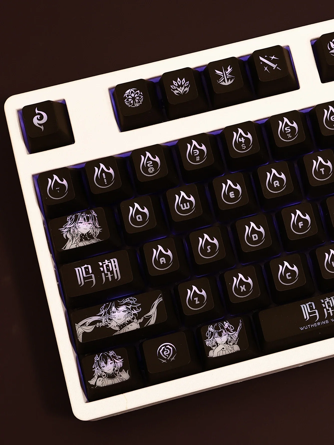 104 Keys/Set Game Wuthering Waves Changli Backlit Keycap SWS Black Hole Edition Mechanical Keyboard Keycaps for Corsair K95