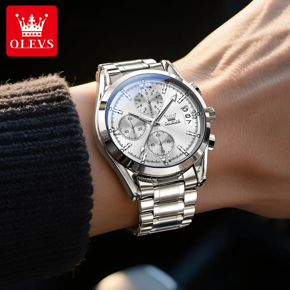 OLEVS 2987 reloj fresco para hombre, cronógrafo clásico multifuncional resistente al agua de tres ojos, camiseta nueva, reloj de cuarzo de lujo, reloj deportivo para hombre