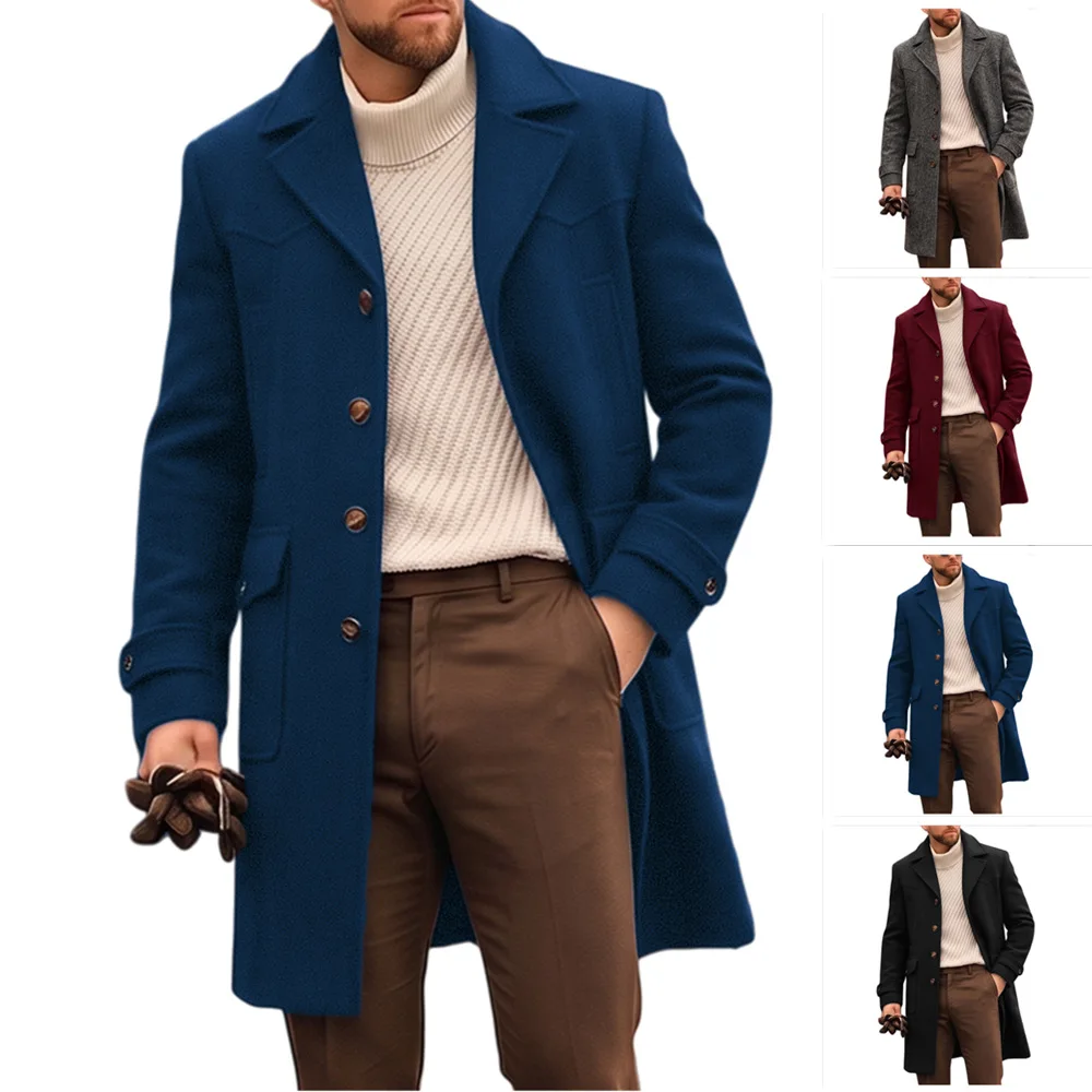 Men Wool Blends Jacket Overcoat Single Breasted Y2k Streetwear Jackets Lapel Trench Coat Formal Work Classic 2026 Autumn Winter