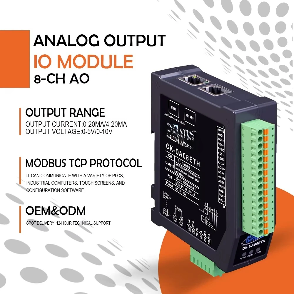 CK-DA08ETH 8-Way 12-Bit Analog Output PLC Modules Modbus Tcp Multi-System Protocol Ethernet Remote IO Input and Output Product