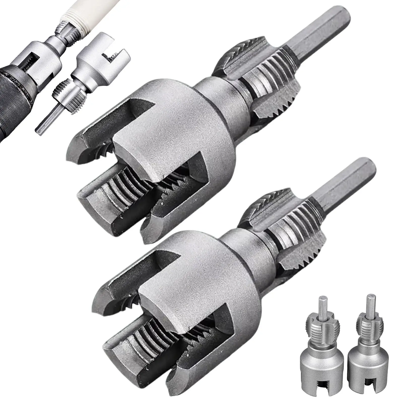 Electric Drill Compatible PVC Pipe Threader Kit, PVC Pipe Threader with 3 Dies 1/2" 3/4" PVC Thread Maker Tool Pipe Threader