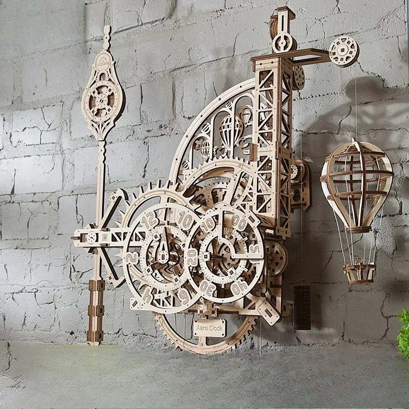 

Imported machinery aviation clock wooden 3d three-dimensional puzzle building block ornament birthday gift decompression wall