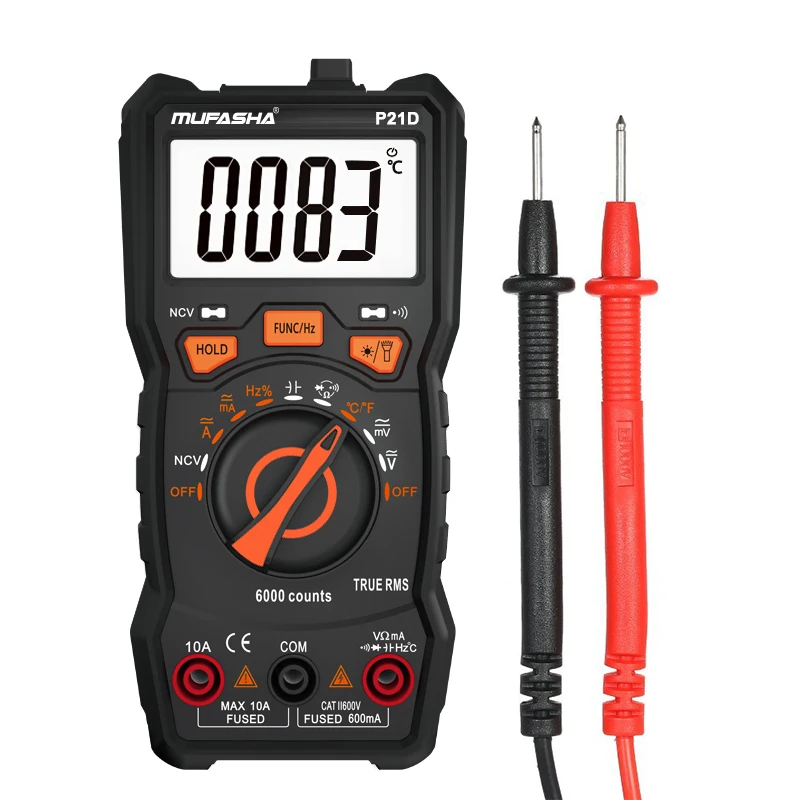 MUFASHA P21D Multimeter Digital 6000 COUNTS NCV, ACA/DCA/DCV/ACV Automatic Range Multimeter