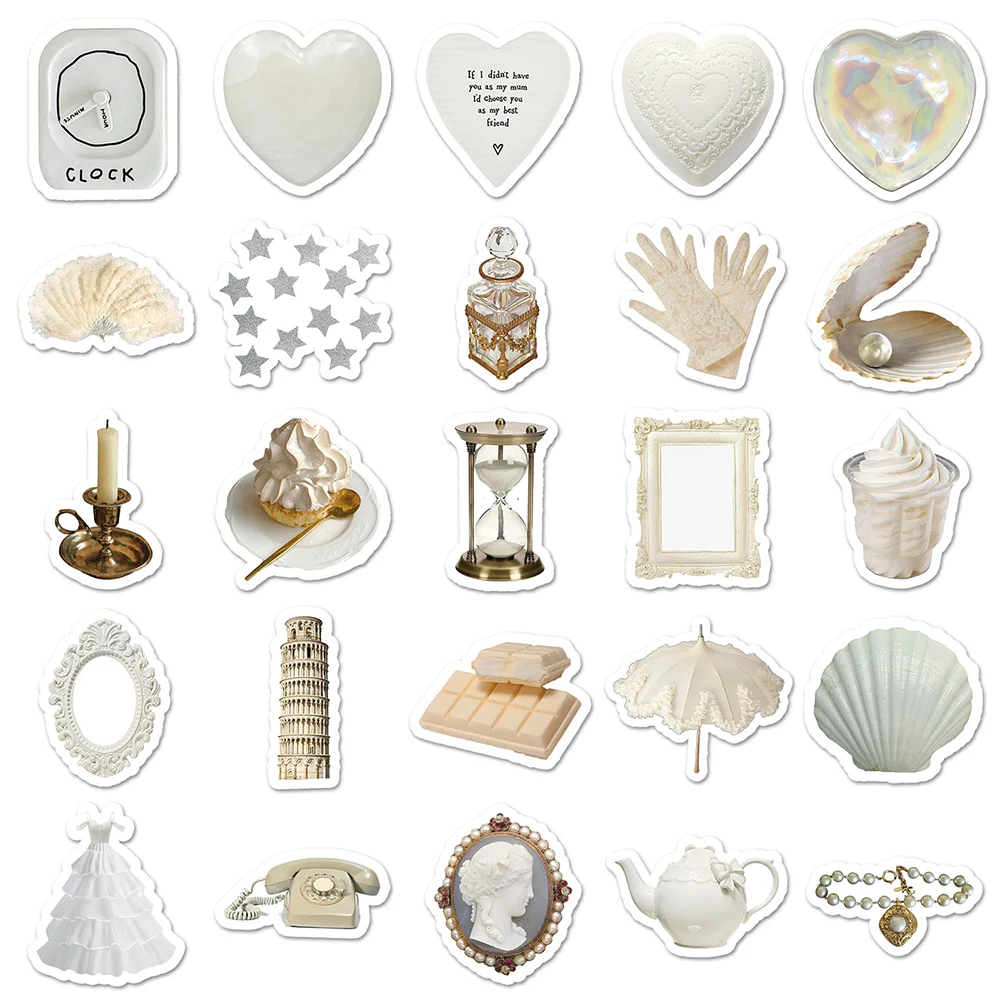 10/30/50pcs Kawaii INS White Style Aesthetic Stickers Cute Pattern Graffiti Decals Decoration Suitcase Phone Laptop Sticker Gift