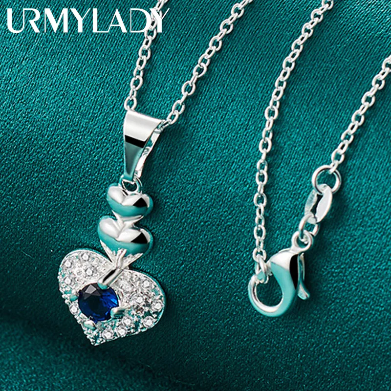 

URMYLADY 925 Sterling Silver Heart Of The Sea 16/18/20/22/24/26/28/30 Inch Pendant Necklace For Women Wedding Fashion Jewelry