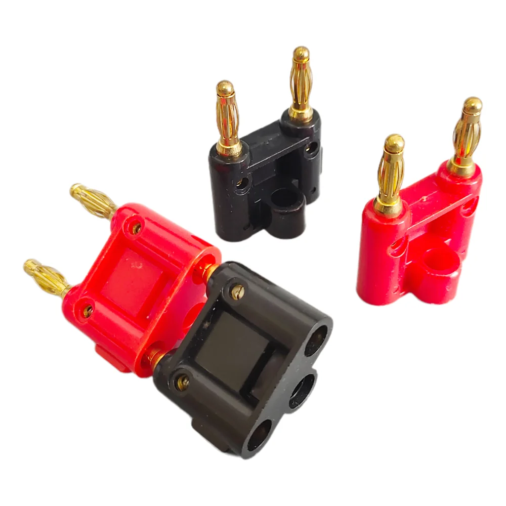 2Pcs Double Row 4mm Twin Banana Plug Audio Speaker Connector Amplifier Terminal Couple Socket Adapter for Audio Wiring