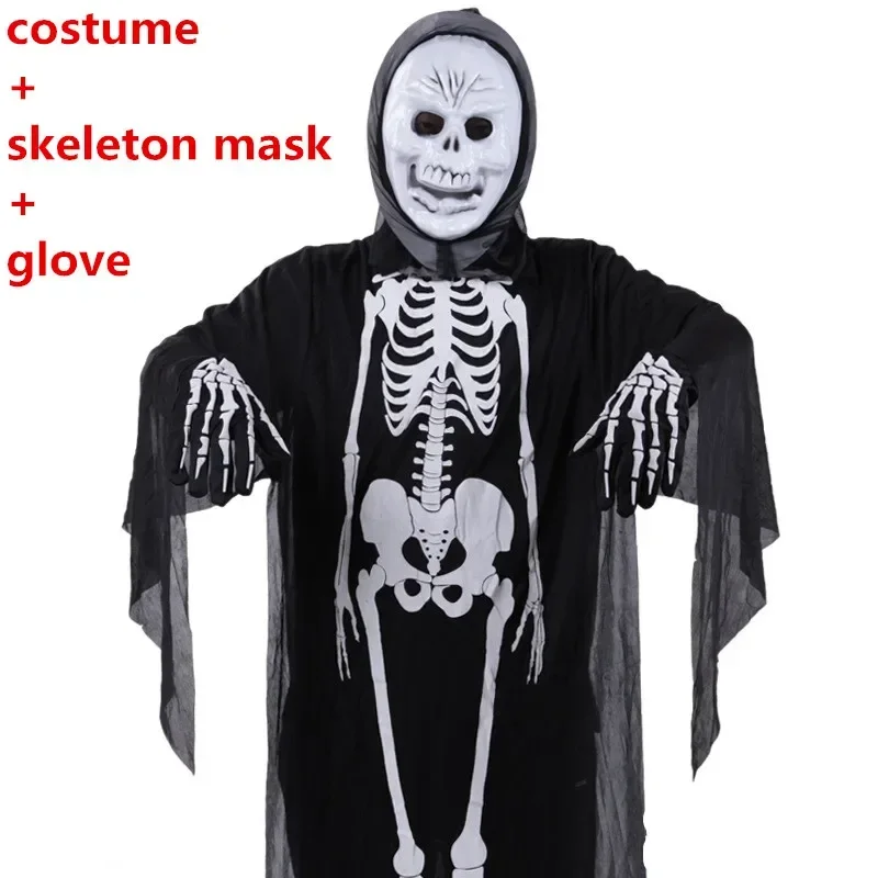 Costumes de cosplay de vampire d'Halloween pour hommes et femmes, modules de crâne, olympiques de batterie, masque effrayant, gants, manteau de fête de carnaval, SN88