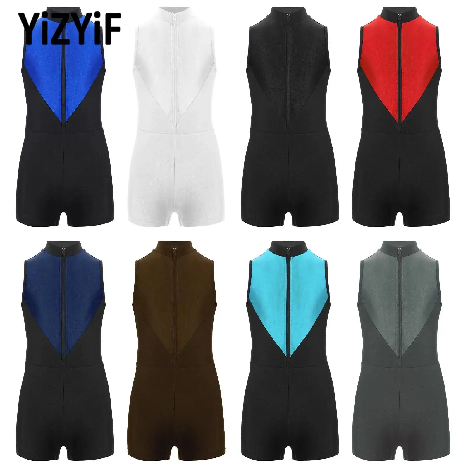 

Kids Color Block Ballet Gymnastics Leotards for Boys One-piece Swimsuit Fitness Workout Training Jumpsuits Performance Costumes