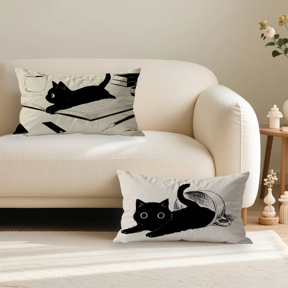 Cute Cat Black Fun Art Pillow Case Sofa Living Room Bedroom Headboard Backrest Cushion Nap Time