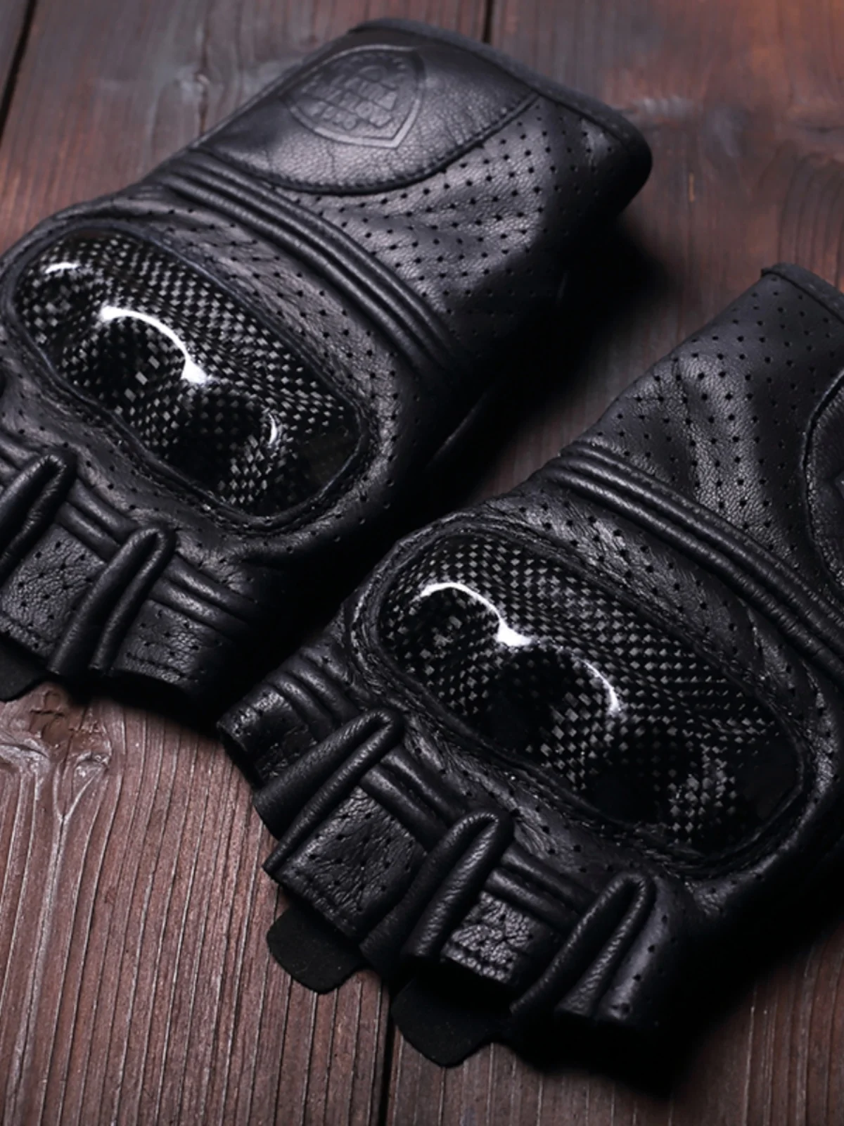 

Leather Half Finger Motorcycle Gloves Men and Women Riding Non-Slip Wear-Resistant Goat Skin Protective Breathable