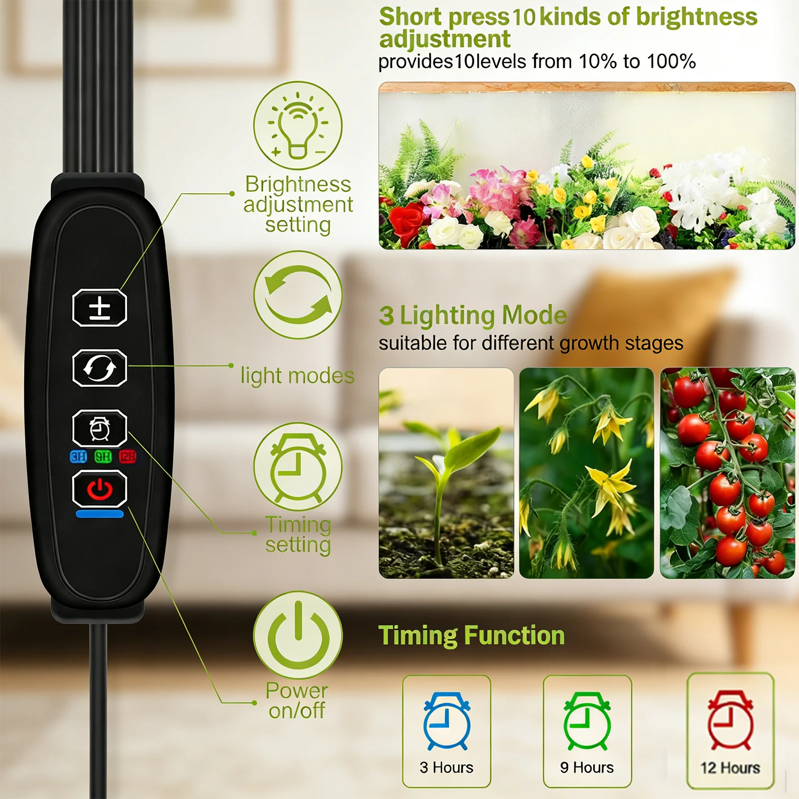 Grow Lights for Indoor Plants,Full Spectrum Grow Lights for Under Cabinet Plant, Grow Lamp with 3/9/12H Timer,10 Dimmable Levels