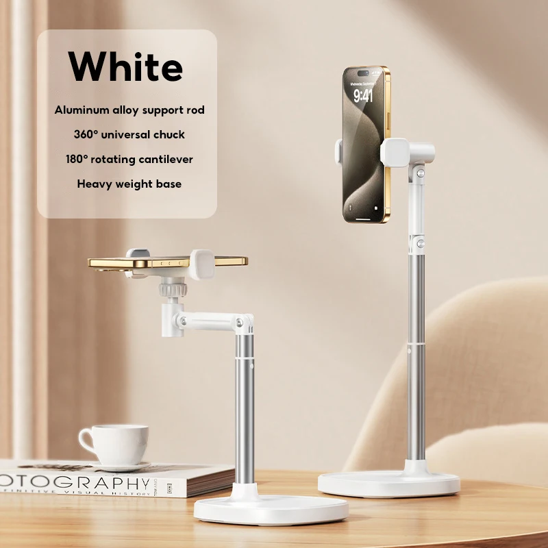 MoZhao Telefoon Desktop Stand Live-uitzending Overhead Verstelbaar Heffen Telescopisch Selfie Roterend Aluminium Steunframe