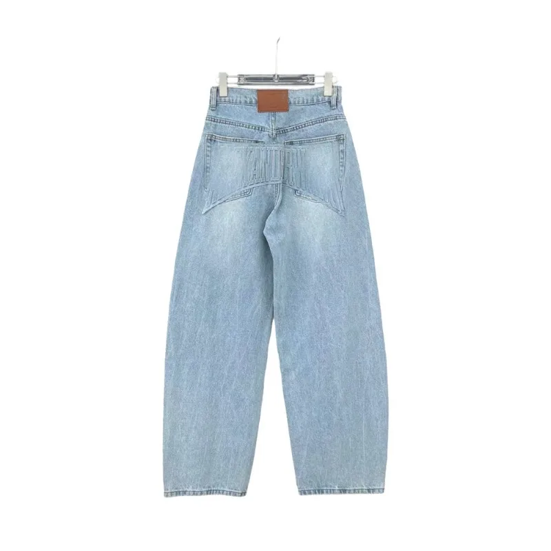 

YYAHAS 2025 весна/лето новые светло-голубые джинсы 3D стереоскопические брюки с изогнутыми ножками и буквами женская одежда