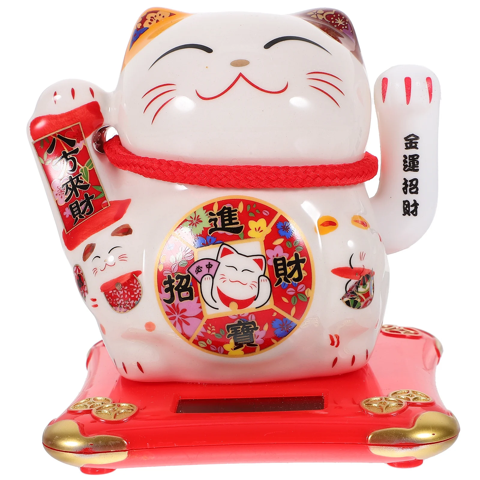 

Fortune Cat Solar Powered Waving Arm Lucky Cat Ornament Car Home Office Feng Shui Decoration Ceramic Craft Ornament