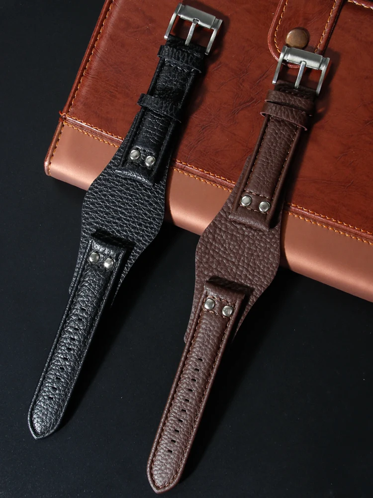 22mm Watchband Anti-Allergy for Fossil Ch2564ch2565ch2891ch3051 Litchi Pattern Wear-Resistant Needle Buckle Watch Strap