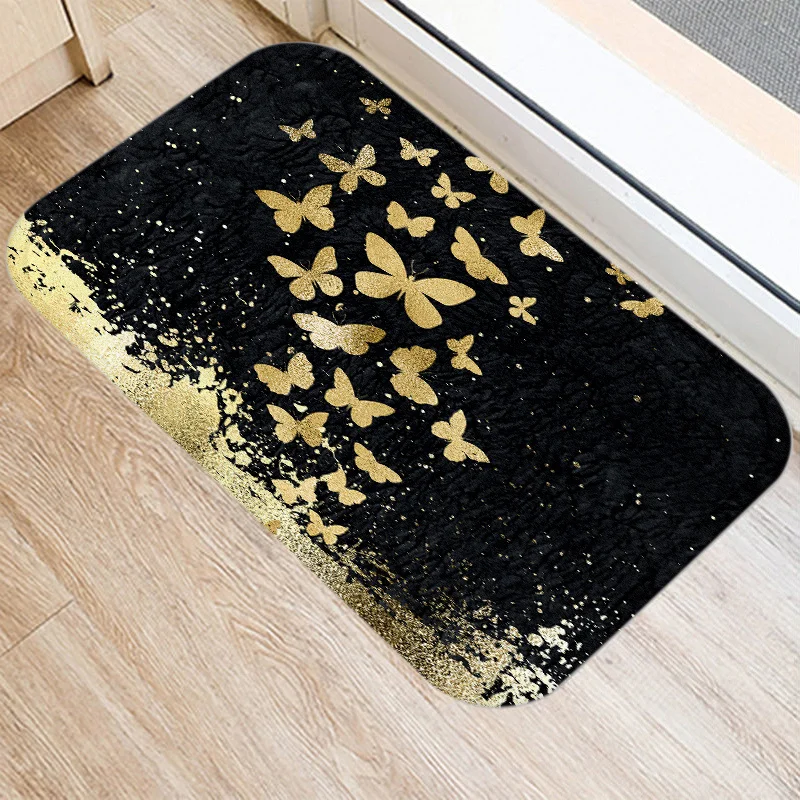 Golden Printed Kitchen Bath Entrance Door Mat Coral Velvet Carpet Doormat Colorful Indoor Floor Mats Non-Slip Rug Home Decor