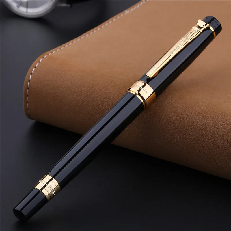 Pimio 917 Metal Fountain Pen F Nib Retractable Extra Fine Nib 0.5mm Matte Black Luxury MB Ink Pen Converter for Writing Gift