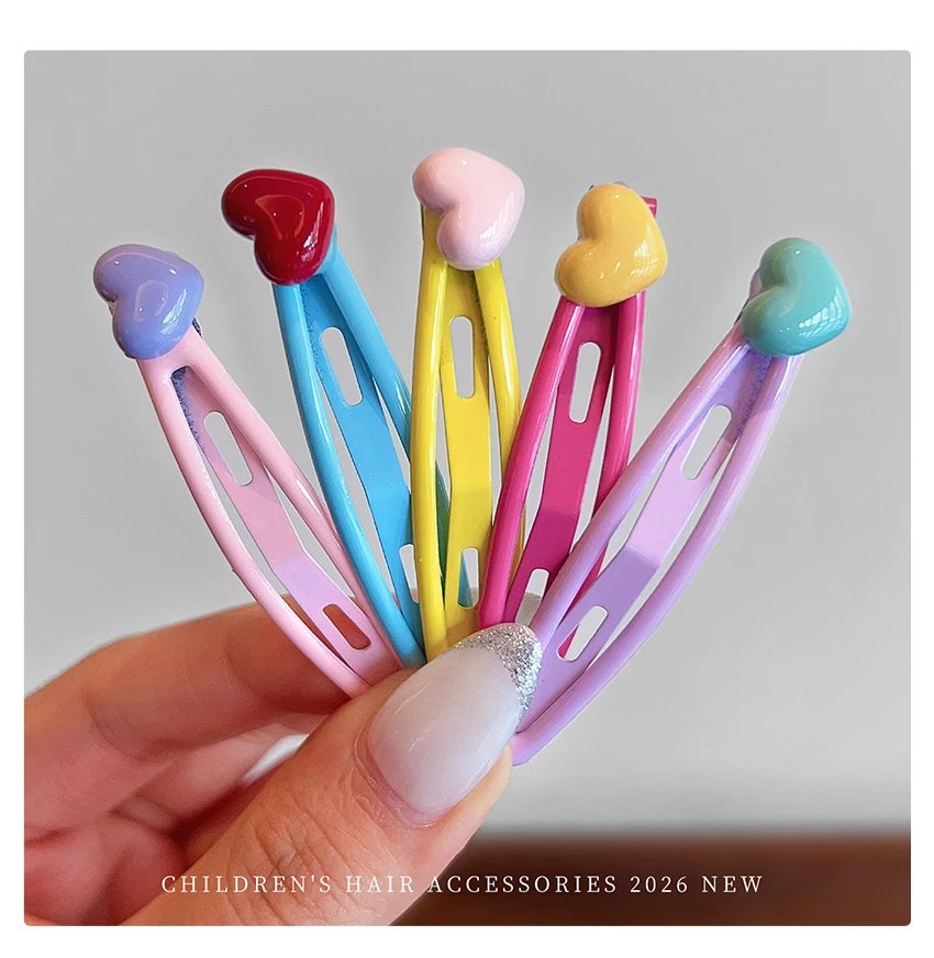 Neue 5-teilige Haarspangen-Set in Bonbonfarben mit Herz- und Blumenmuster, koreanische Macaron-Haarspangen aus Legierung für Damen, Mädchen, Kinder und Kleinkinder, Geschenk 2026 – Detail 6