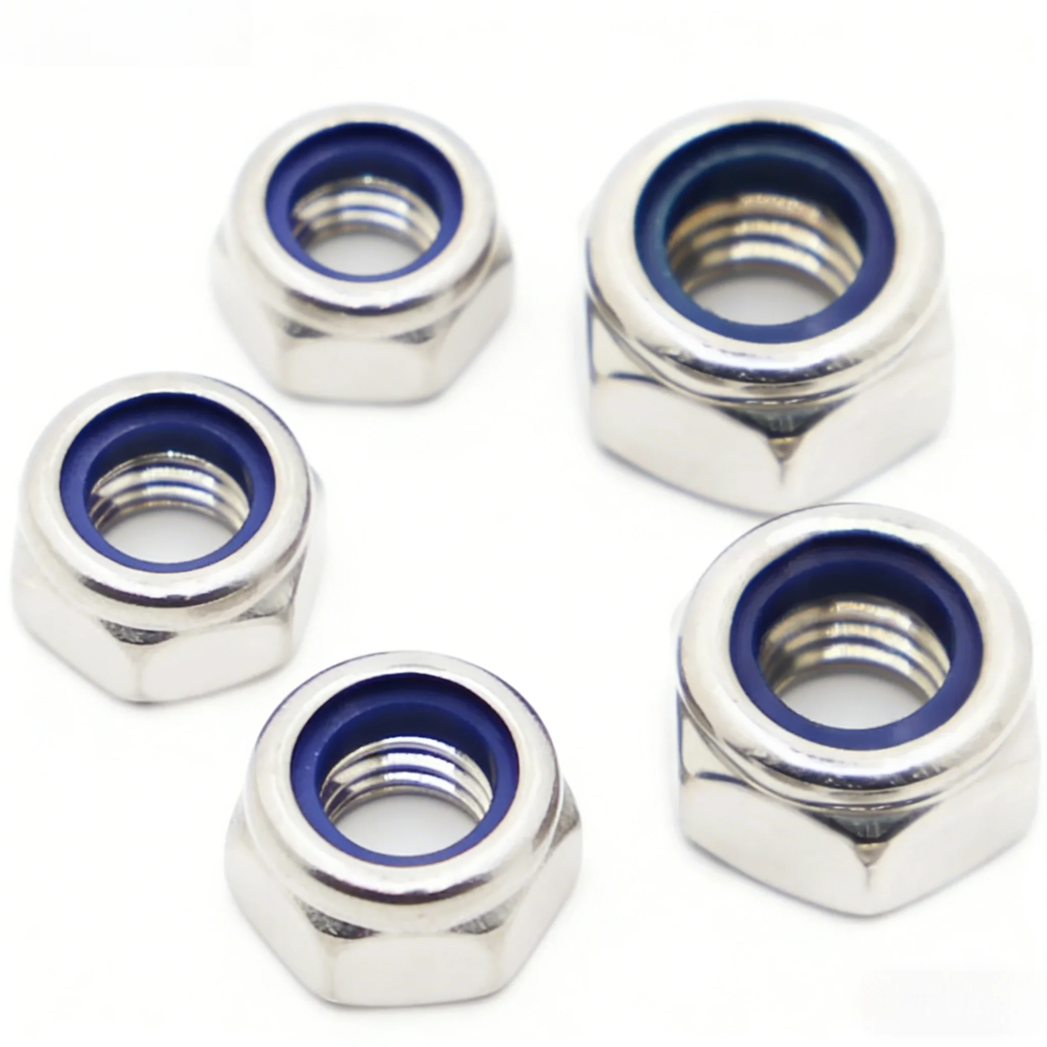 DIN985 M2 M2.5 M3 M4 M5 M6 M8 M10 M12 M14 M16 Nylon Locknut 304 Stainless Steel Hex Hexagon Lock Nut Non Slip Nuts