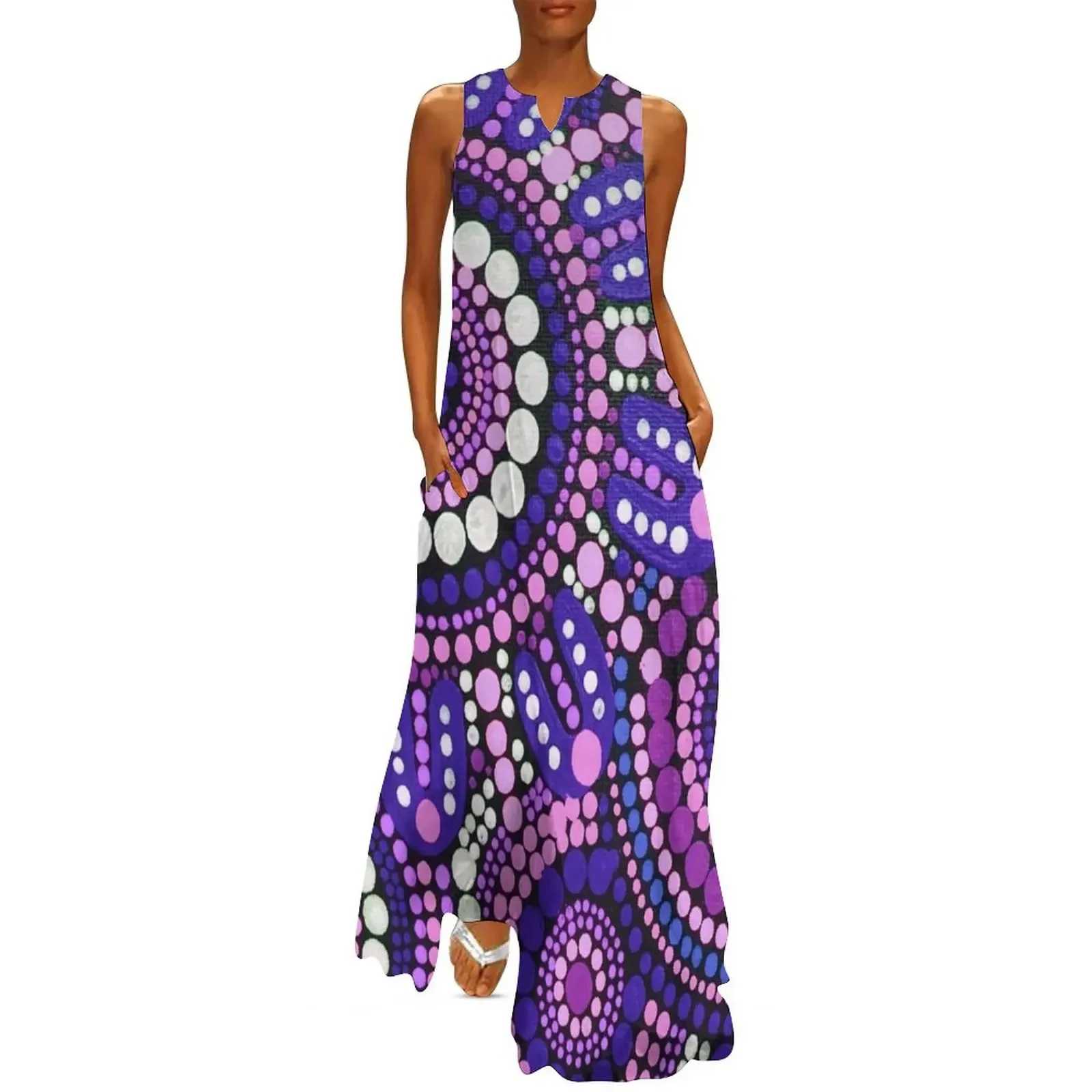 

Aboriginal Art Purple Pattern Family Gathering Long Dress Beachwear dresses for official occasions womans clothing Dress