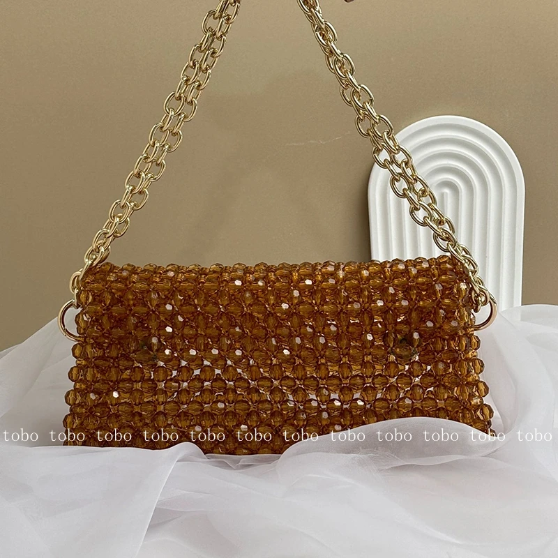 Own Design Pillow Beaded Luxury Bag High Quality Metal Chain Clear Beach Bags Big O Chain Three Ways Underarm Handbag