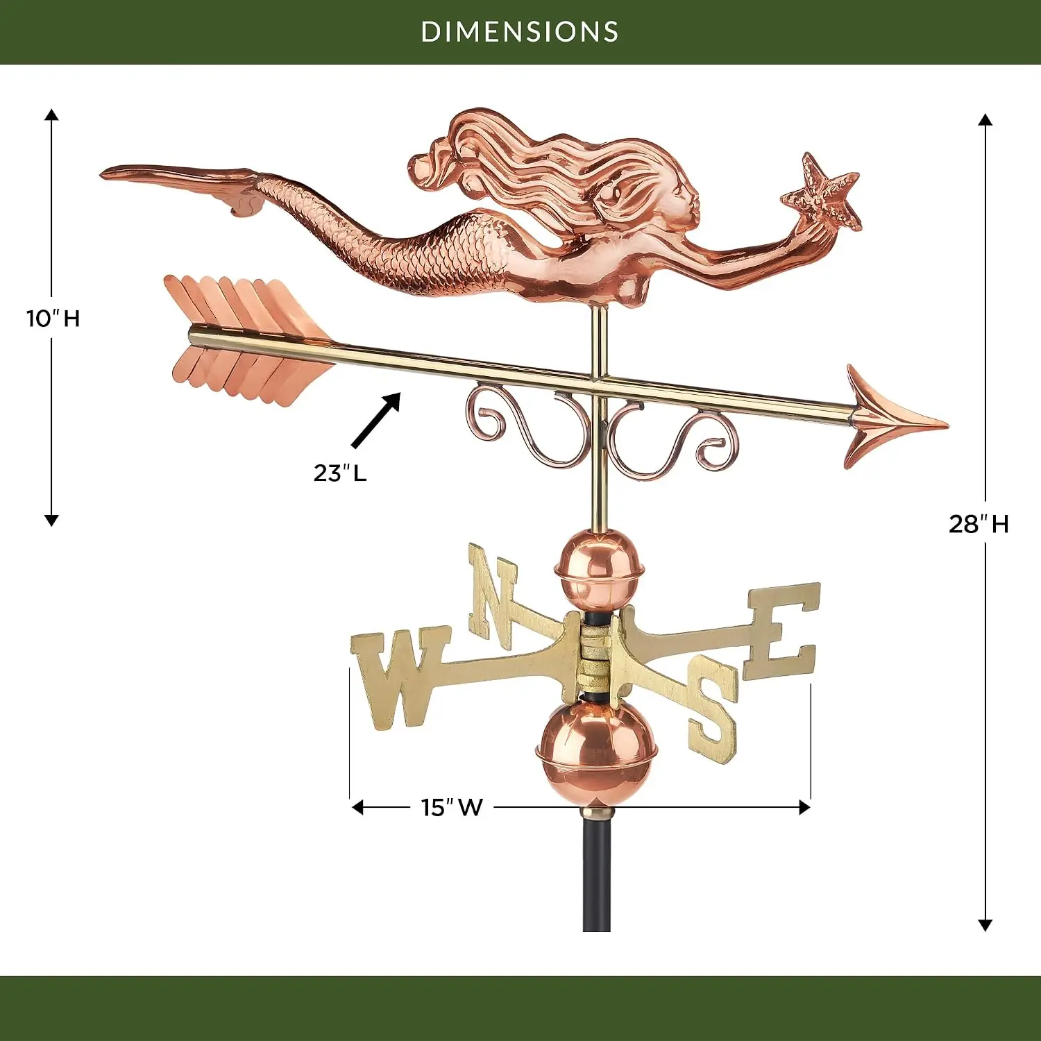 Copper Pure Weathervane Little Mermaid