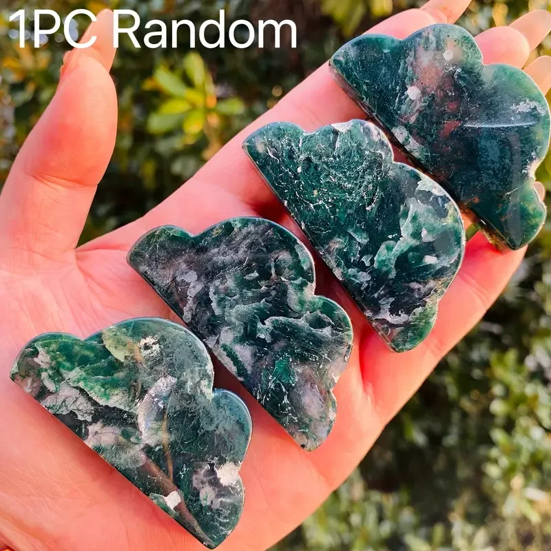 1 قطعة زهرة الكرز الطبيعية عالية الجودة العقيق والعقيق الطحلب والأفينتورين الأخضر والفلوريت سحابة نحت حلية ، هدية شفاء ل