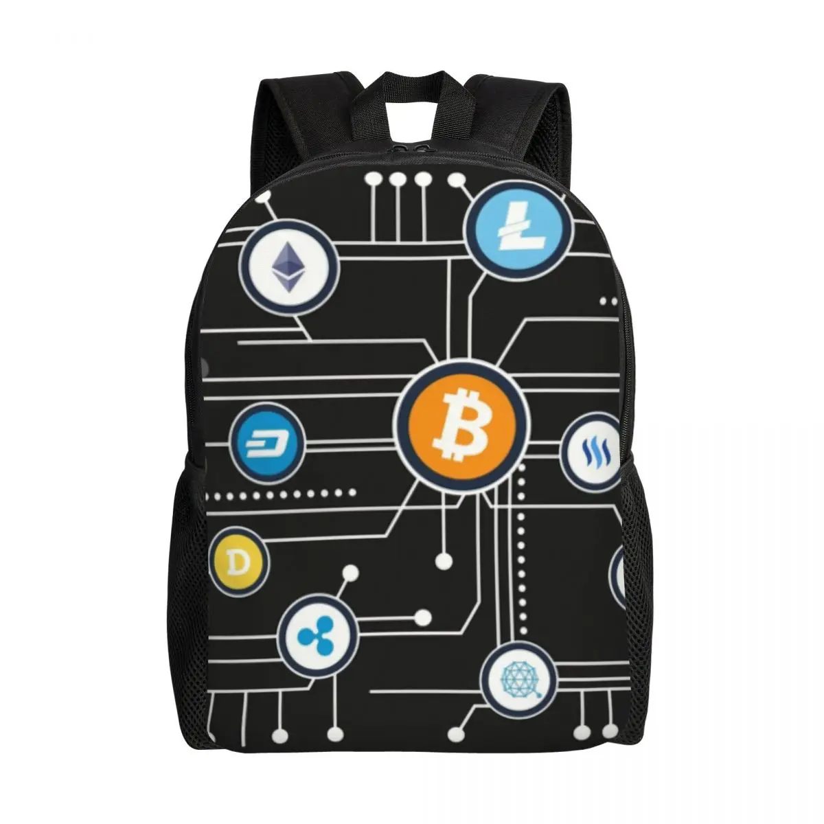 Cryptocurrency Bitcoin Altcoin Blockchain Logo mochilas para estudiantes universitarios Bookbag se adapta a bolsas de Ethereum para portátiles de 15 pulgadas