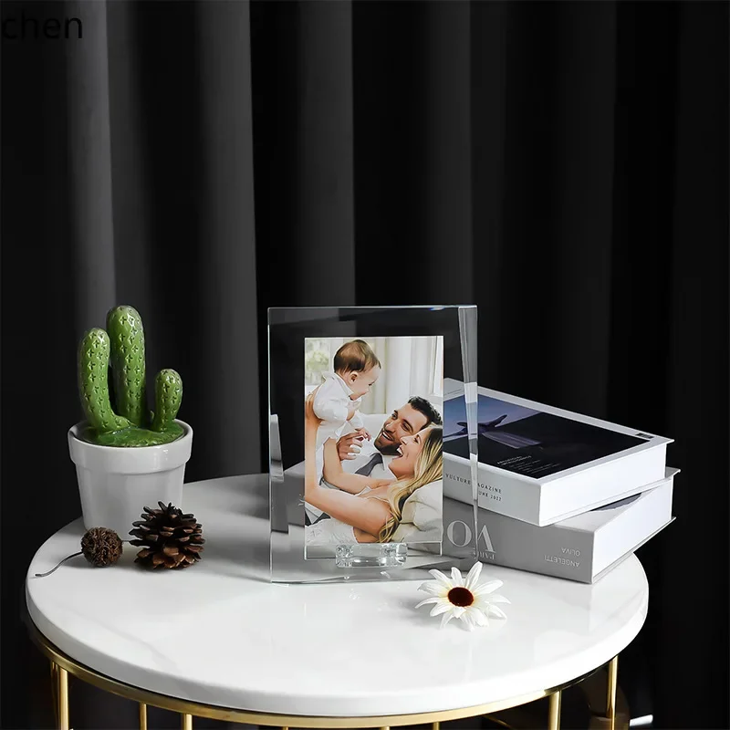 6inch Simple and Elegant Crystal Photo Frame for Bedside Table, Office Desk, Study, Wedding Decoration