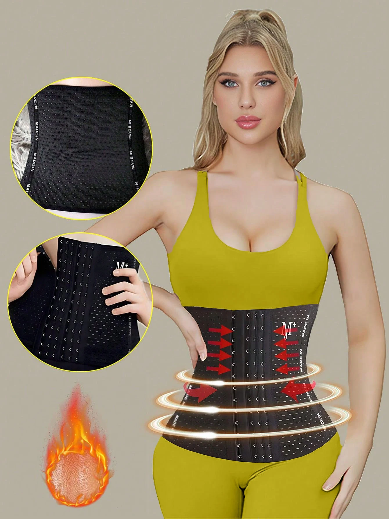 1 cintura da donna con lettera "M" - 6 file e 13 ganci in neoprene con supporto in vita e cinturino in plastica, adatta per Sp
