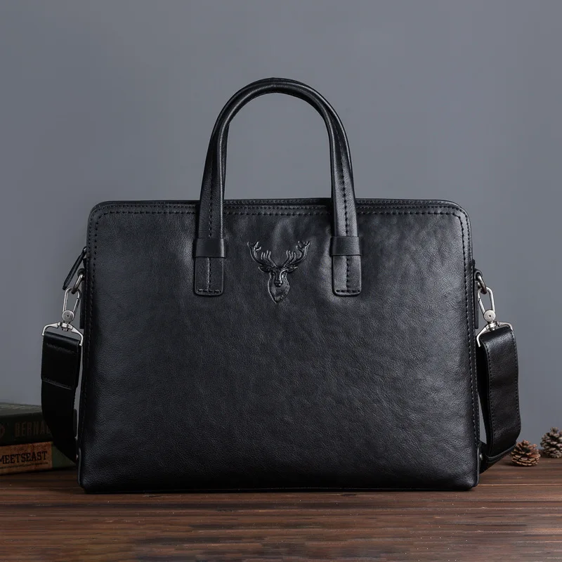 Simple trendy vegetable-tanned cowhide retro casual men's briefcase casual bag computer bag