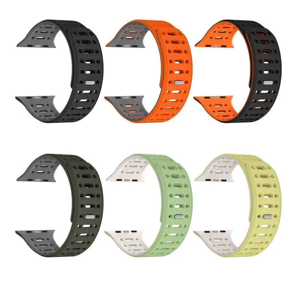 Pita olahraga untuk jam tangan Apple, Ultra silikon untuk jam tangan Apple Ultra 2 49mm Correa 46mm 45mm 44mm gelang lembut untuk iWatch seri 10 9 8 7 6 4 5 se