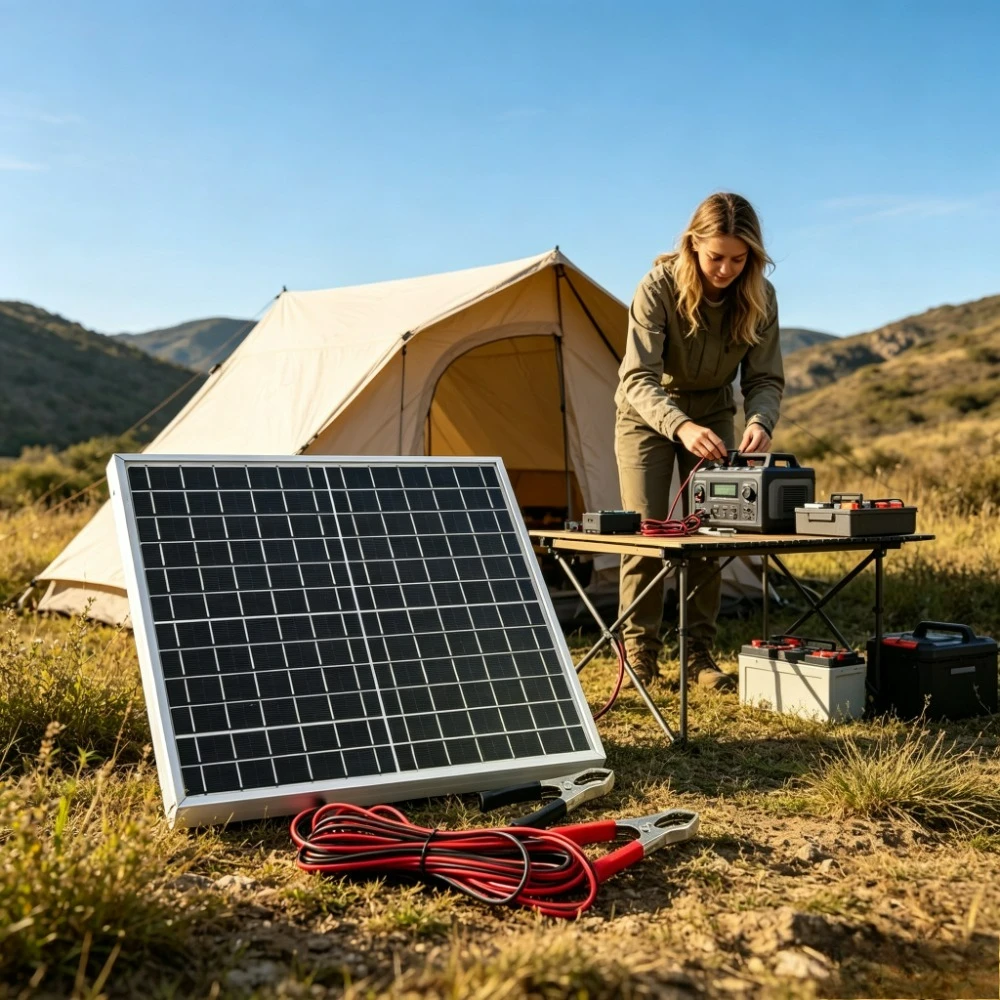Portable RV Solar Power Kit 12W Monocrystalline Panel 12V LCD Display PWM Controller Aluminum Casing Alligator Wires Off Grid