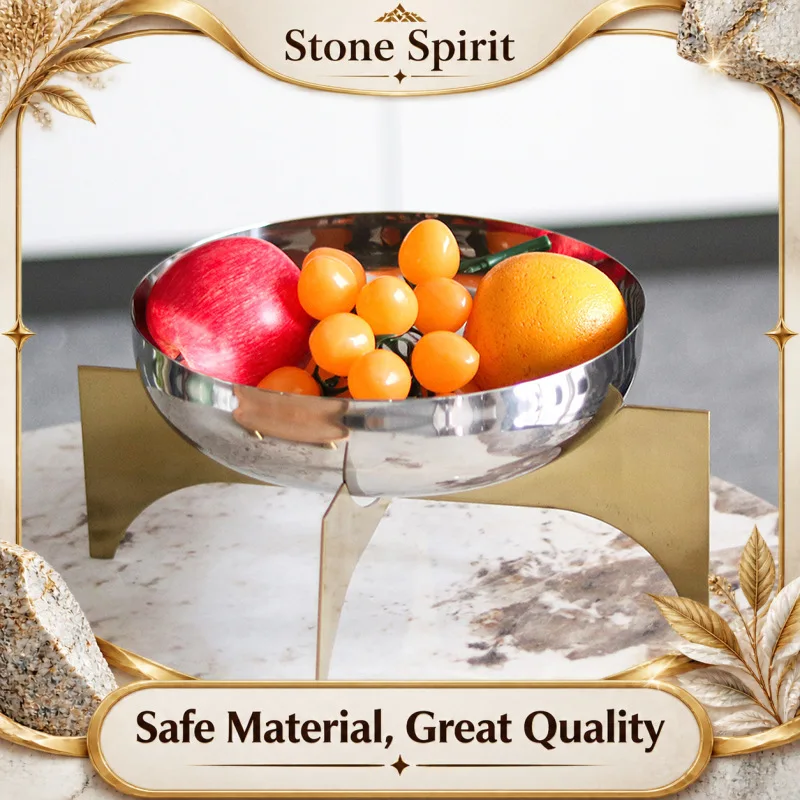 Circular Stainless Steel Storage Tray, Salad Bowl, Fruit Tray, Metal Bracket, Tableware, Kitchen and Living Room Decoration
