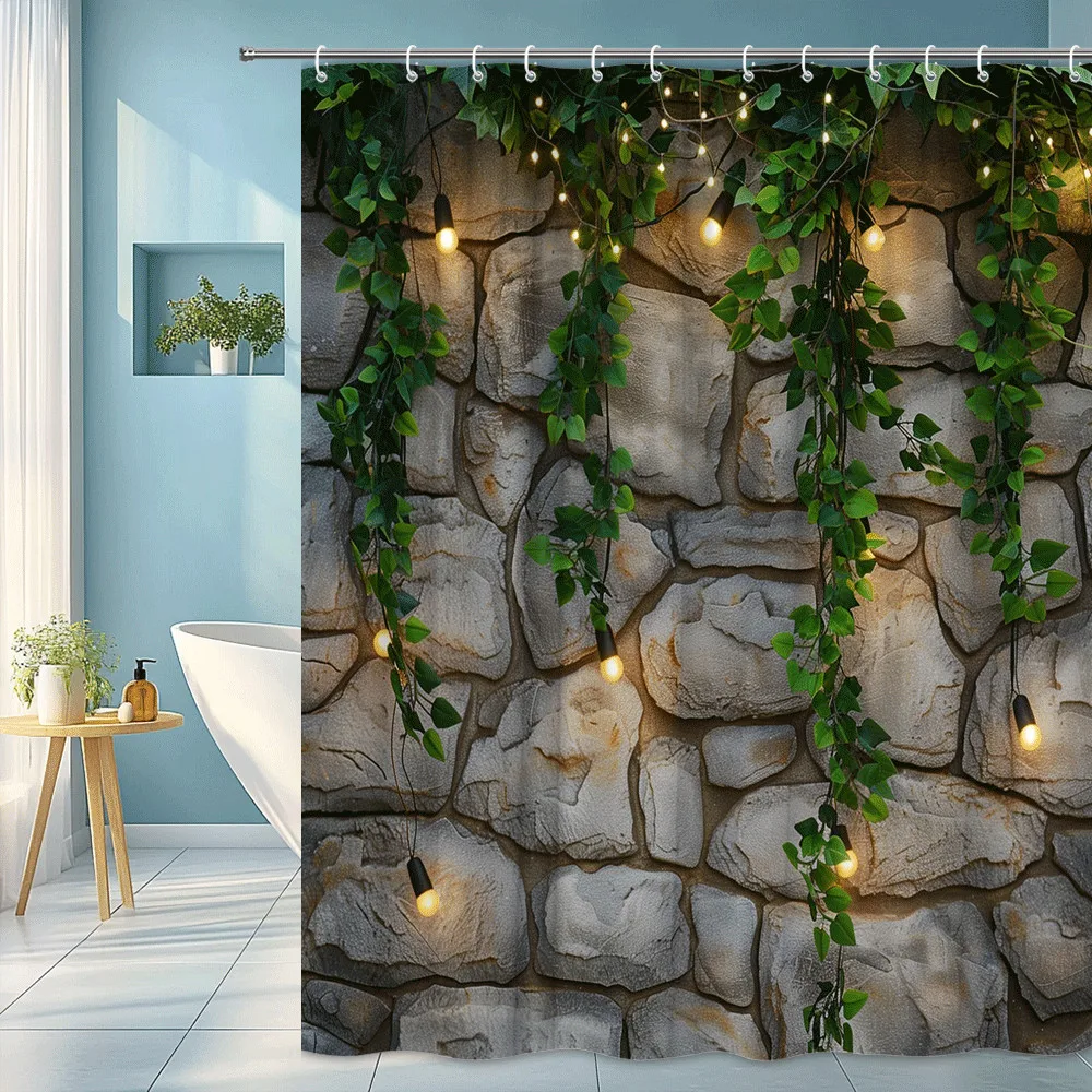 

Настенная занавеска для душа в деревенском стиле, зеленая лоза, гирлянда, природный дизайн сада, уютный декор для ванной комнаты, водонепроницаемый подъем пространства